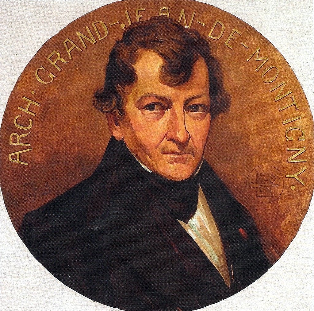 Arkkitehti Grandjean de Montignynin muotokuva Portugali: Retrato do Arquiteto Grandjean de Montigny estudo para or afresco da fachada do predio da Escola Nacional de Belas Artes, atual Museu Nacional de Belas Artes, Rio de Janeiro, RJn tekijältä Henrique Bernardelli