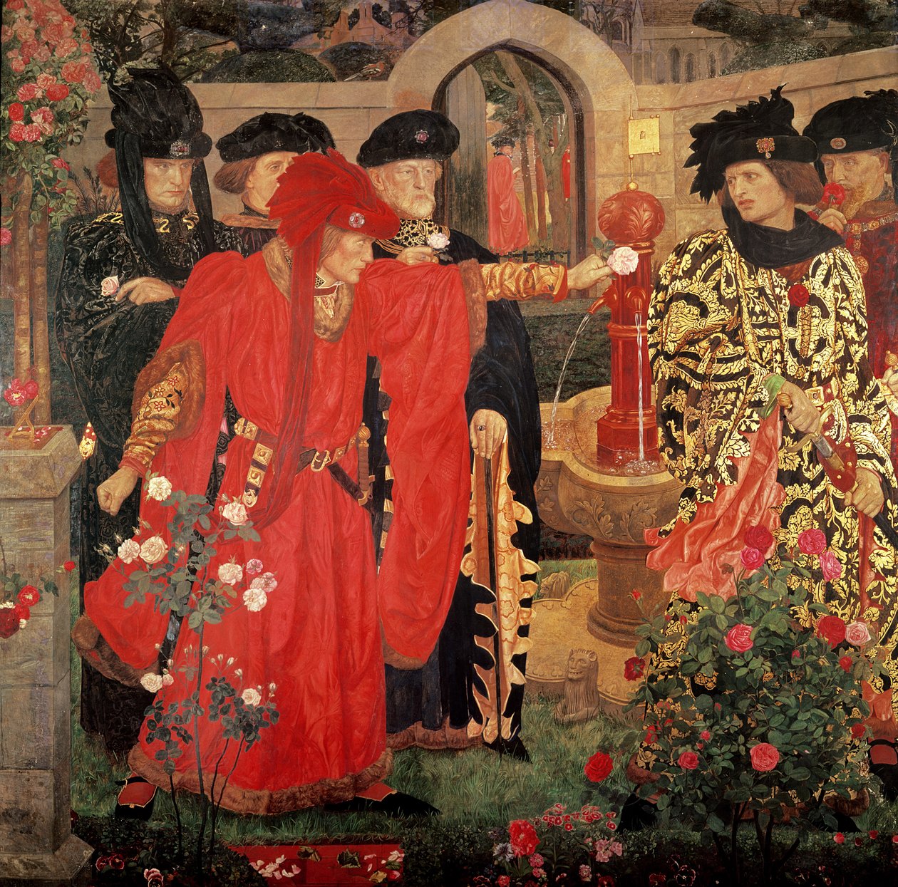 Punaisten ja valkoisten ruusujen valinta temppelipuutarhassa, 1910 tekijältä Henry A. Payne