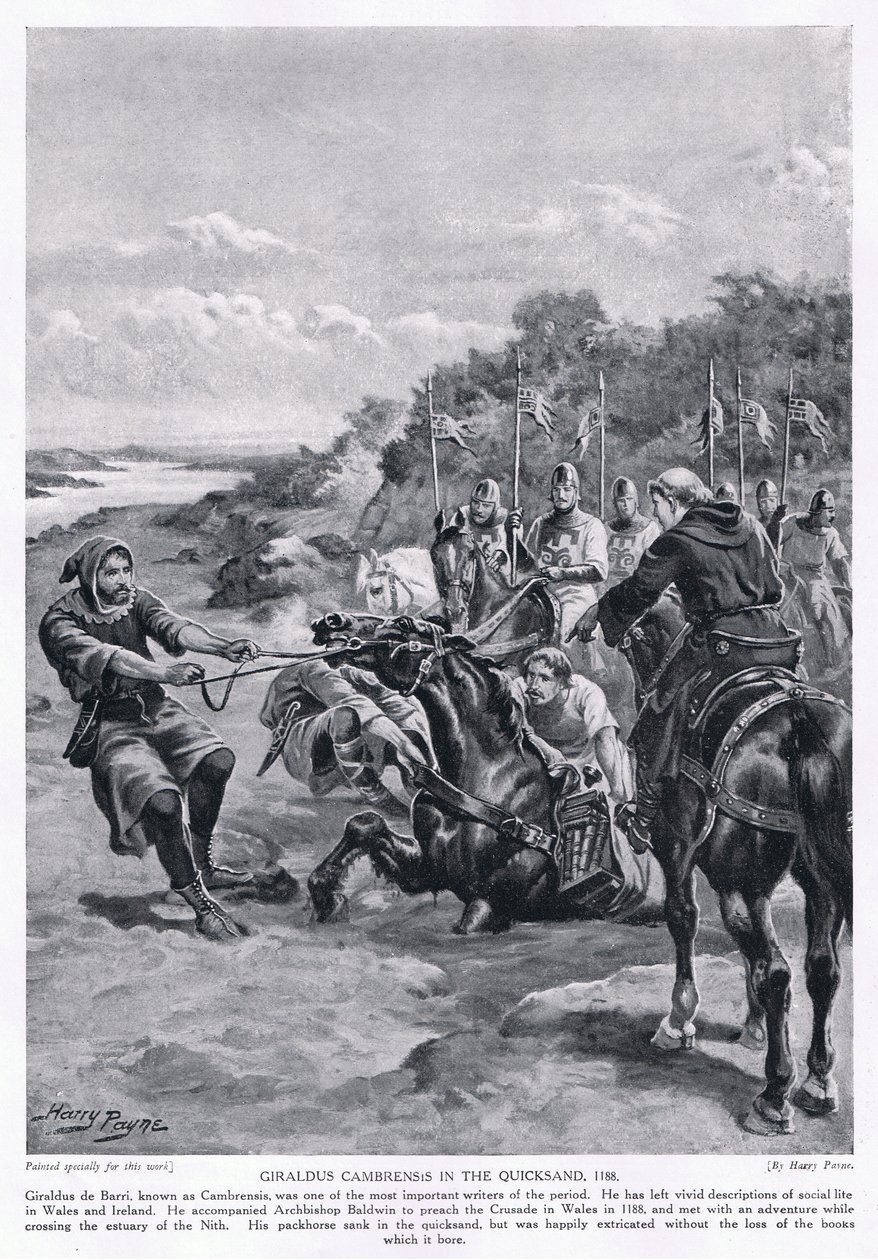 Giraldus Cambrensis juoksuhiekassa AD1188, 1920-luku tekijältä Henry A. Payne