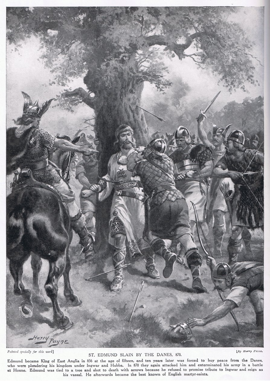 Tanskalaisten surmaama St Edmund 870 AD, 1920-luku tekijältä Henry A. Payne