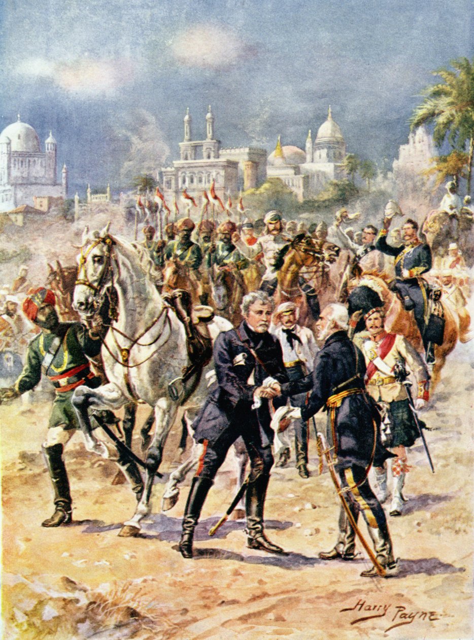 Sir Colin Campbellin (1792-1863) tapaaminen ja kenraali Outram-kuva majuri C.H.:n teoksesta Glorious Battles of English History Wylly, 1920-luku tekijältä Henry A. Payne