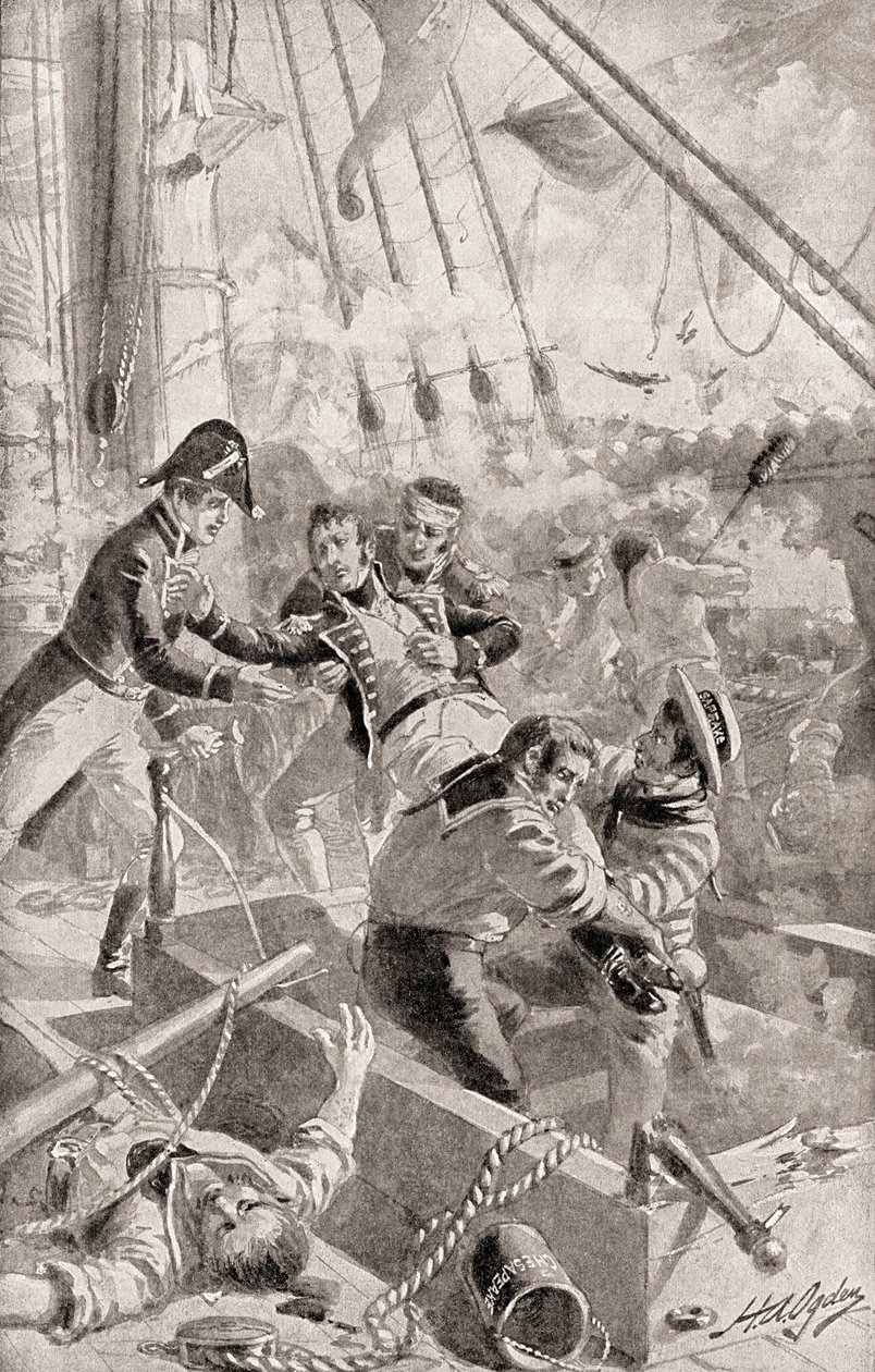 Kapteeni James Lawrence lausuu viimeiset sanansa tai kuolee käskynsä: Älä luovuta laivaa!, The History of Our Country, julkaistu 1905 tekijältä Henry Alexander Ogden