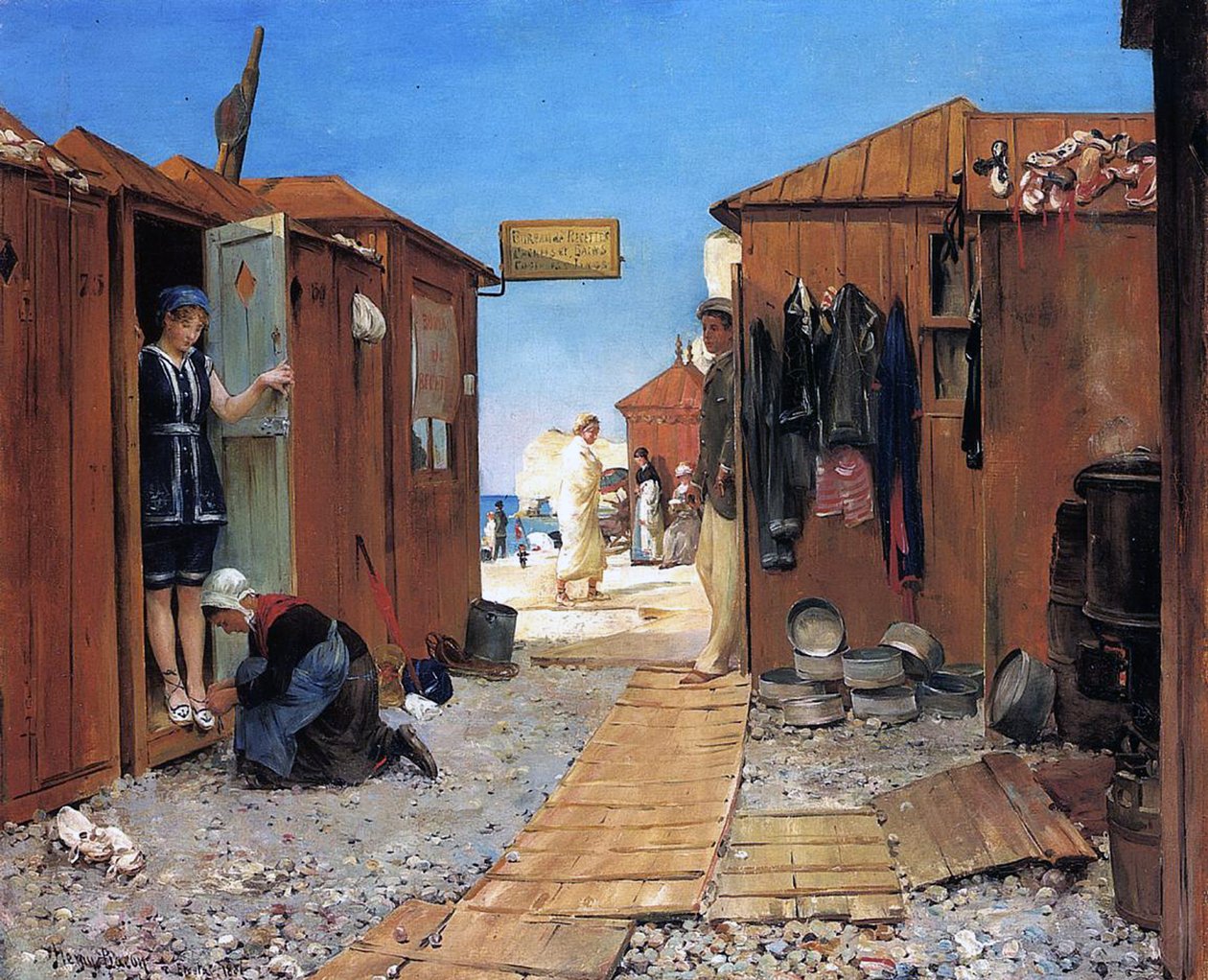 Rantamökit Etretatissa, Ranskassa, 1881 tekijältä John Henry Frederick Bacon