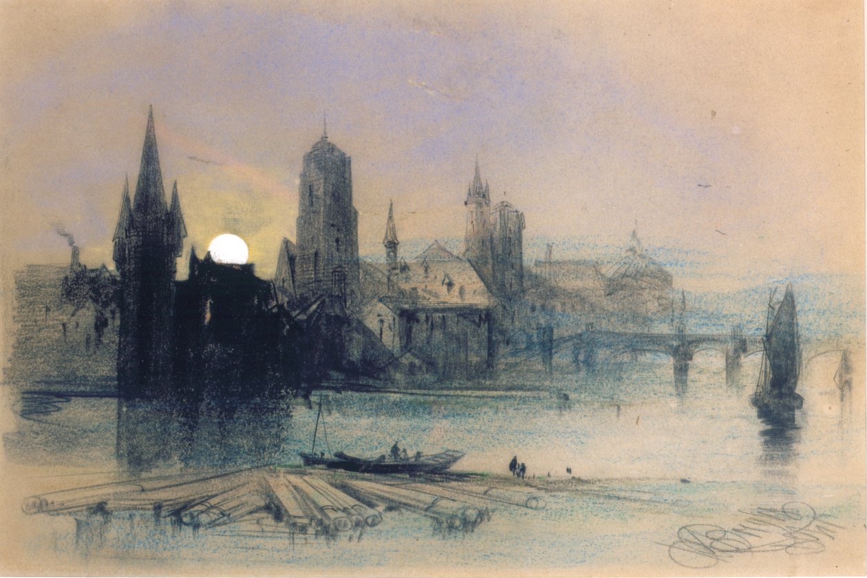 Moonlightin Brugge (pastelli paperille) tekijältä Henry Bright