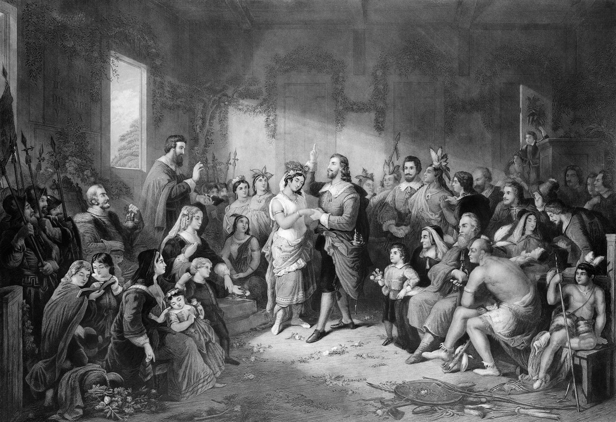 The Marriage of Pocahontas (n. 1595-1617), kaiverrus John C. McCrae tekijältä Henry Brueckner