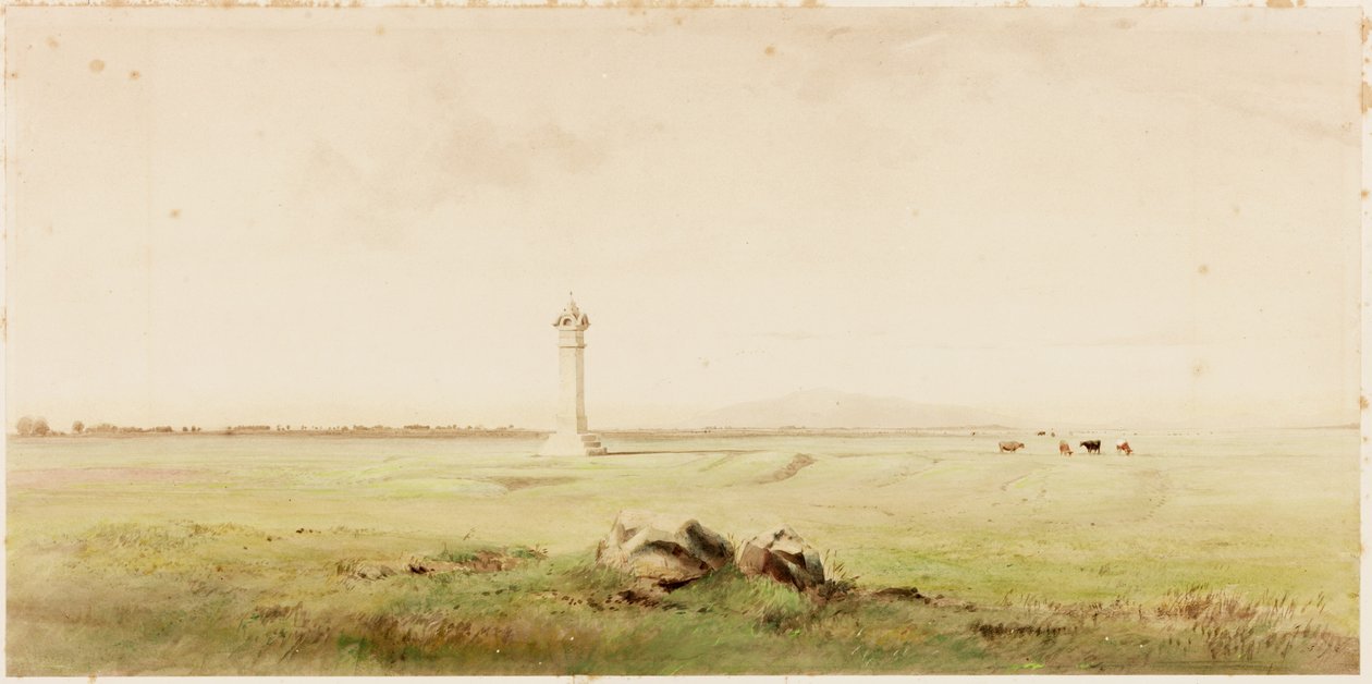 Burgh Marsh (kynä ja akvarelli paperille (liimattu kortille)) tekijältä Henry Burdon Richardson