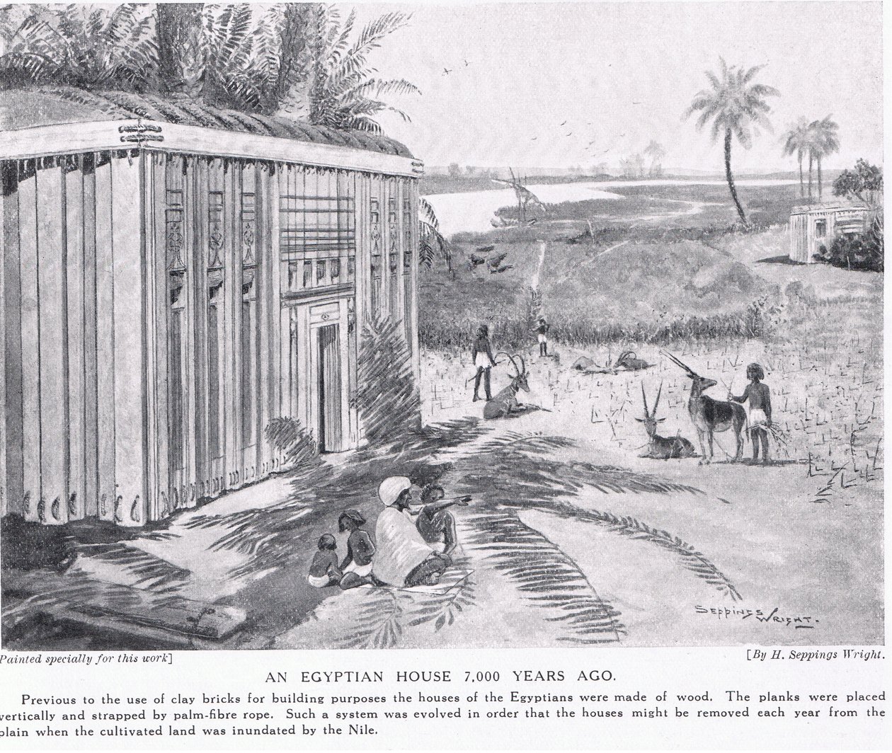 Egyptiläinen koti 7000 vuotta sitten, noin 1920 tekijältä Henry Charles Seppings Wright