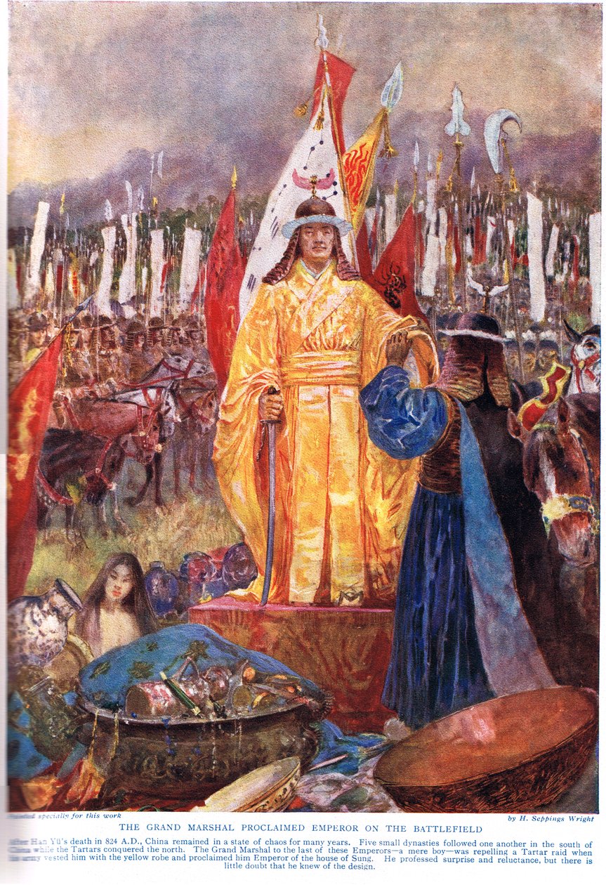 Suuri marsalkka julistettiin keisariksi taistelukentällä, kuva "Hutchinsons History of the Nations" -teoksesta, n. 1920 tekijältä Henry Charles Seppings Wright