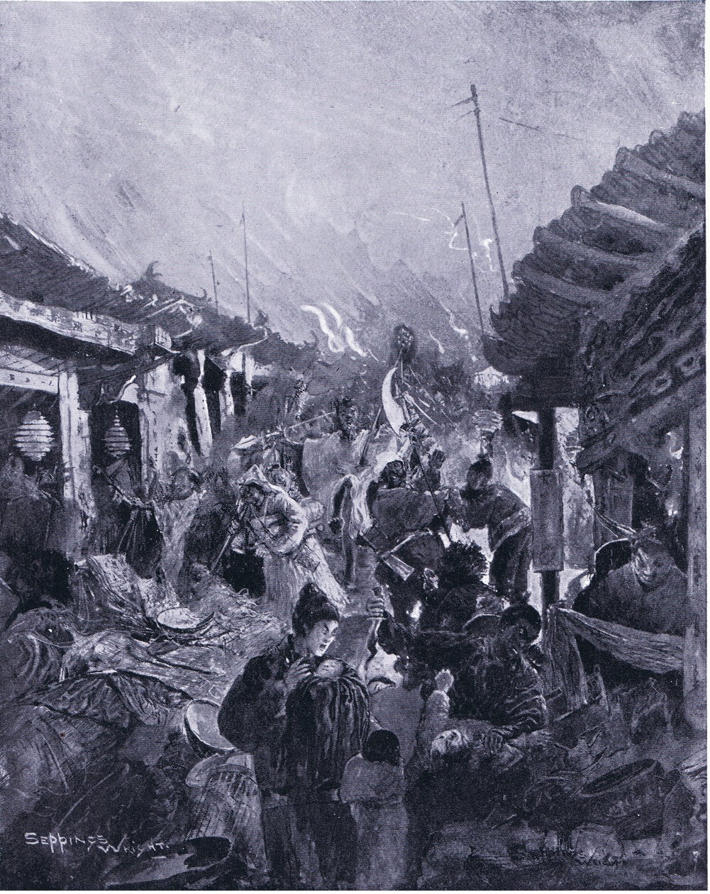 Kapinallinen Li ryöstää Pekingin 1644 jKr. tekijältä Henry Charles Seppings Wright