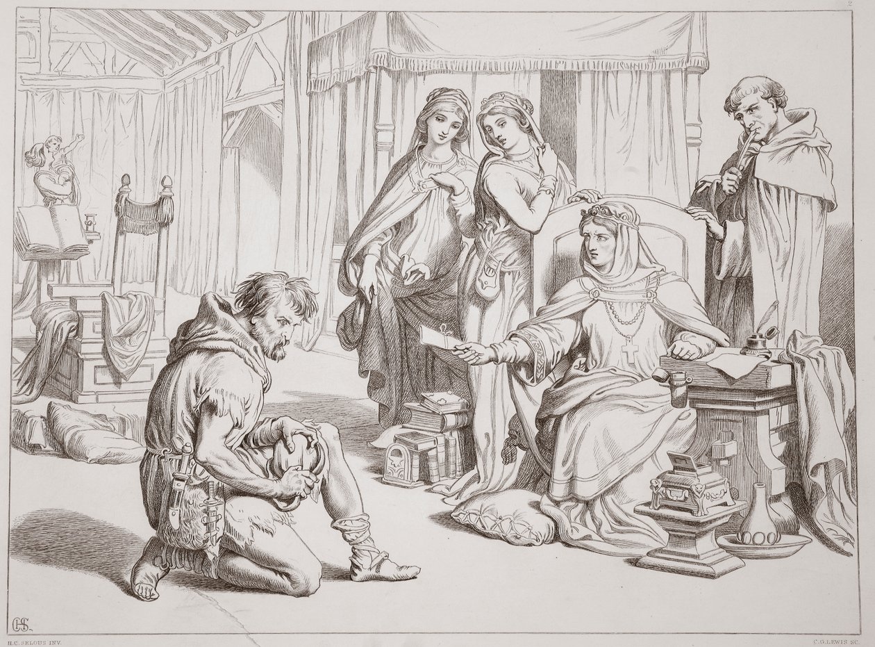 Martin Lightfoot sitoutuu olemaan Earl Leofricille osoitetun kirjeen kantaja, kuvitus Charles Kingsleyn pubista Hereward the Great. 1870, kaiverrus C.G. Lewis (teräslevykaiverrus) tekijältä Henry Courtney Selous