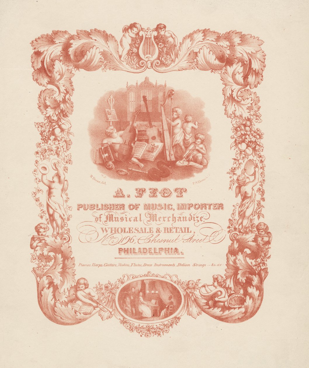 A. Foot, musiikin kustantaja, musiikkituotteiden maahantuoja. Wholesale ja Retail, No. 196 Chestnut Street Philadelphia, 1850 tekijältä Henry Dacre