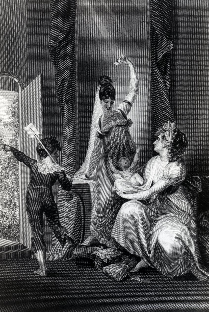 Äiti perheensä kanssa maalla, kaiverrus Richard Rhodes, 1807 tekijältä Johann Heinrich Füssli