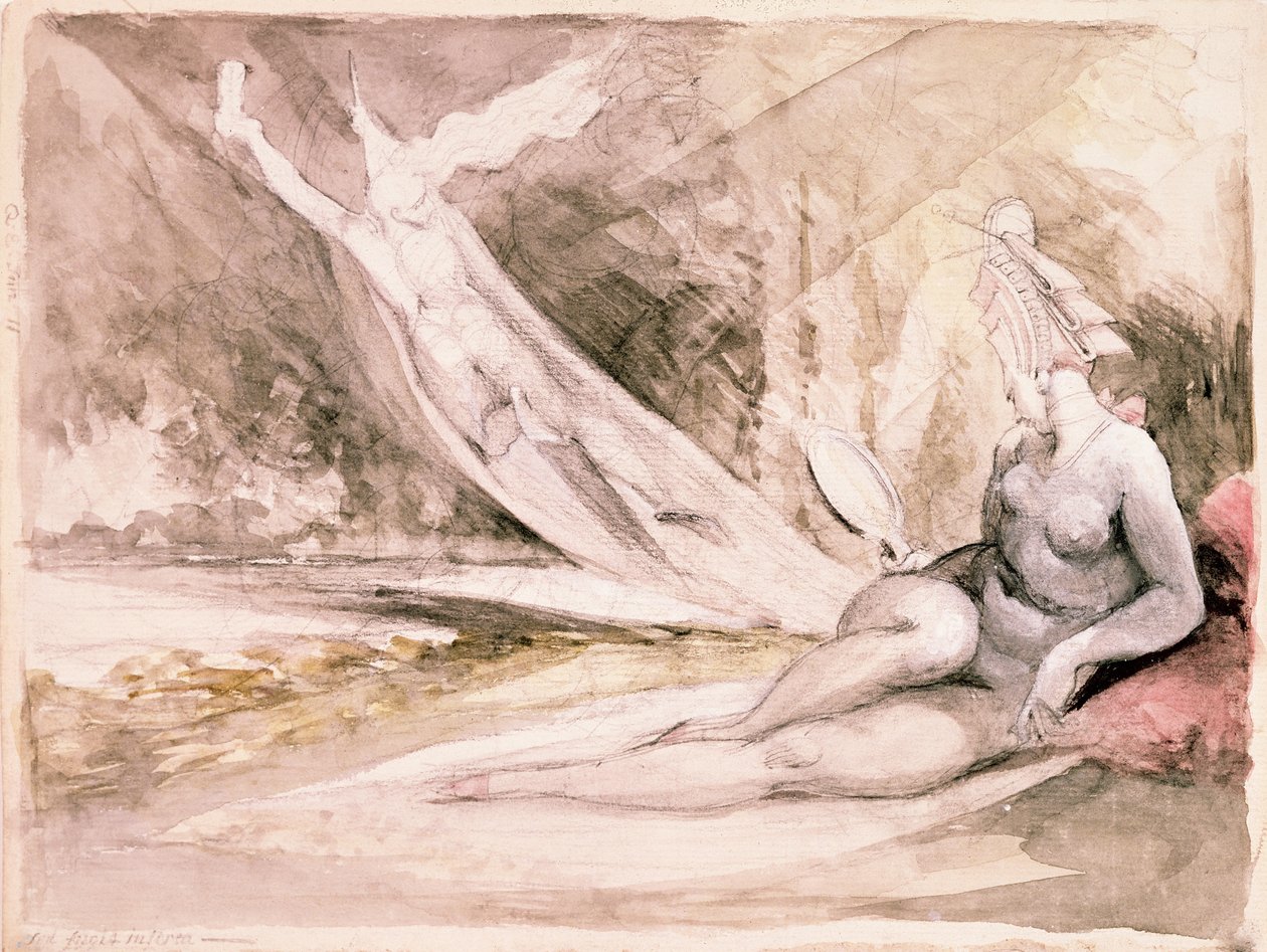 Allegoria turhamaisuudesta, 1811 (kynä, lyijykynä ja wc paperille) tekijältä Johann Heinrich Füssli