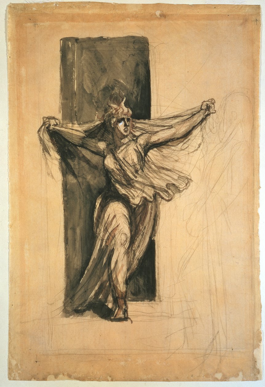 Cassandra Raving, 1700-luku (lyijykynä, liitu ja pesu paperille) tekijältä Johann Heinrich Füssli