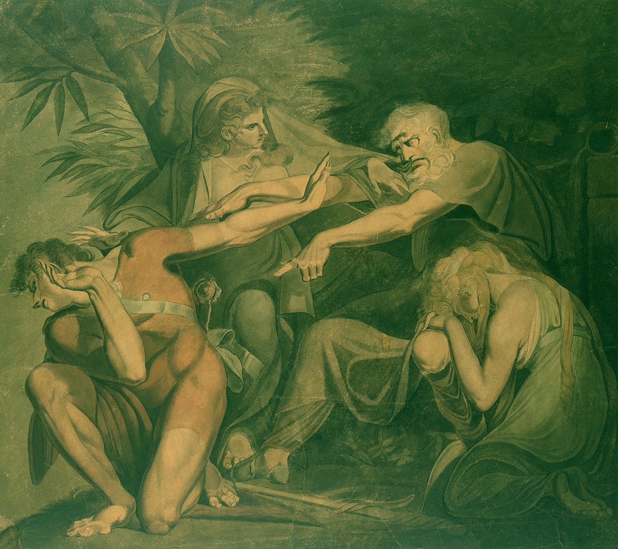 Oidipus kiroilee poikaansa Polynices - Mene raunioille, hylkäsin ja hylkäsin. tekijältä Johann Heinrich Füssli