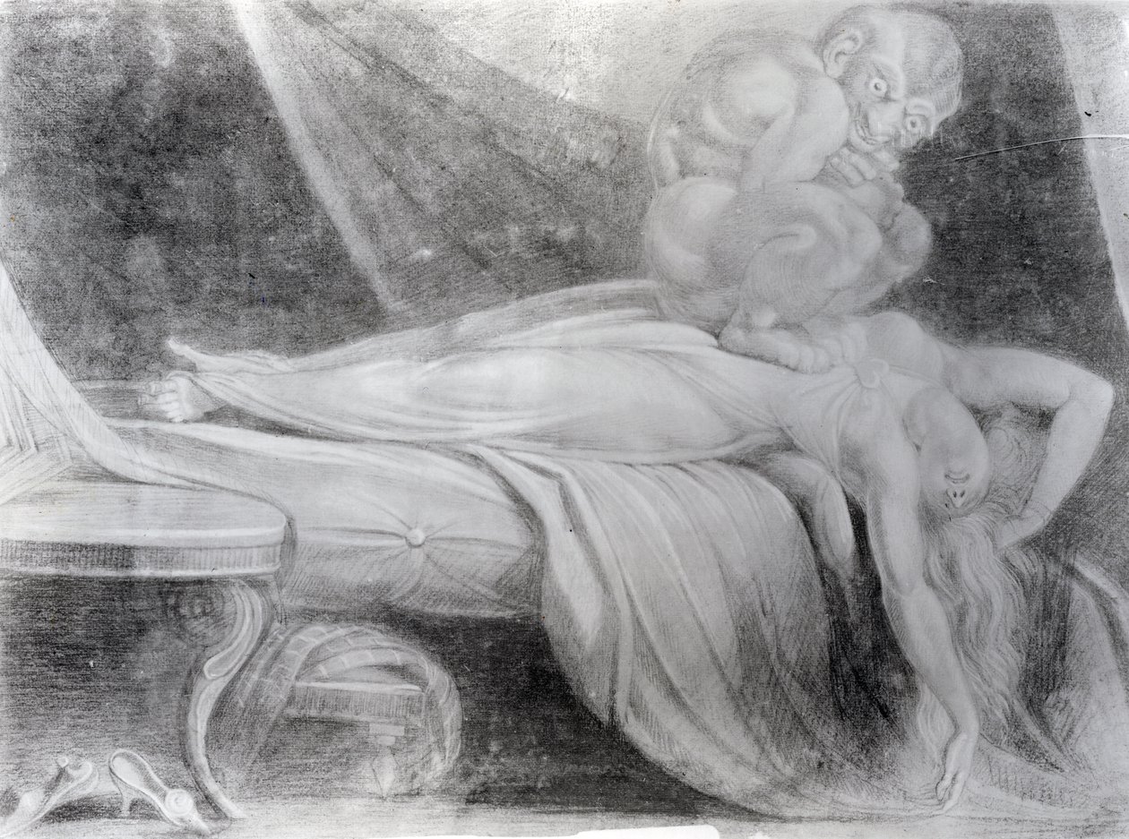Painajainen, 1781 (liitu paperille) tekijältä Johann Heinrich Füssli