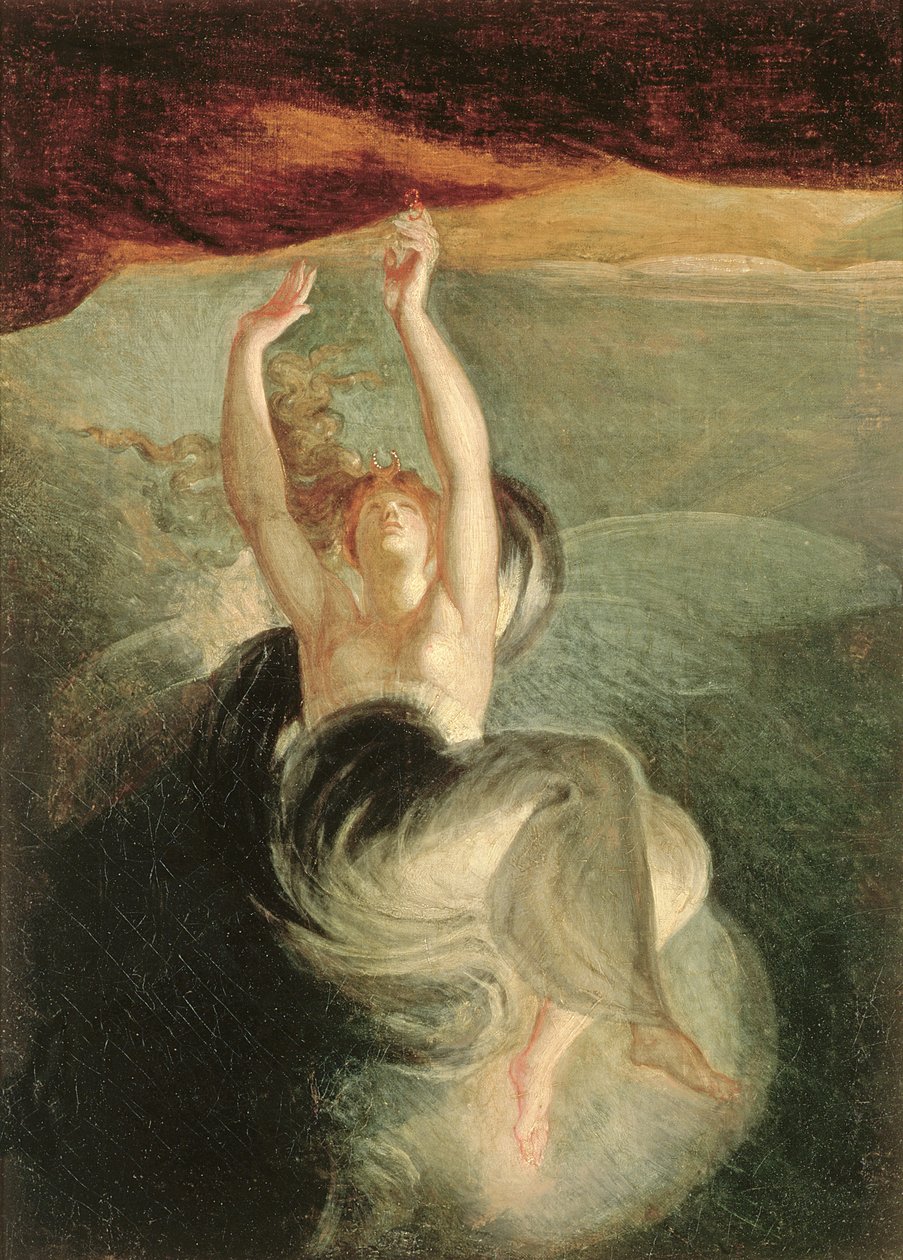 Titania löytää taikasormuksen rannalta Christoph Martin Wielandin (1733-1813) Oberonista (1804-05) tekijältä Johann Heinrich Füssli