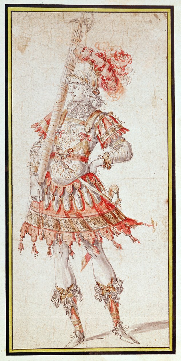 Pukusuunnittelu Carouselille, n. 1662 (kynä, muste ja wc paperilla) tekijältä Henry Gissey