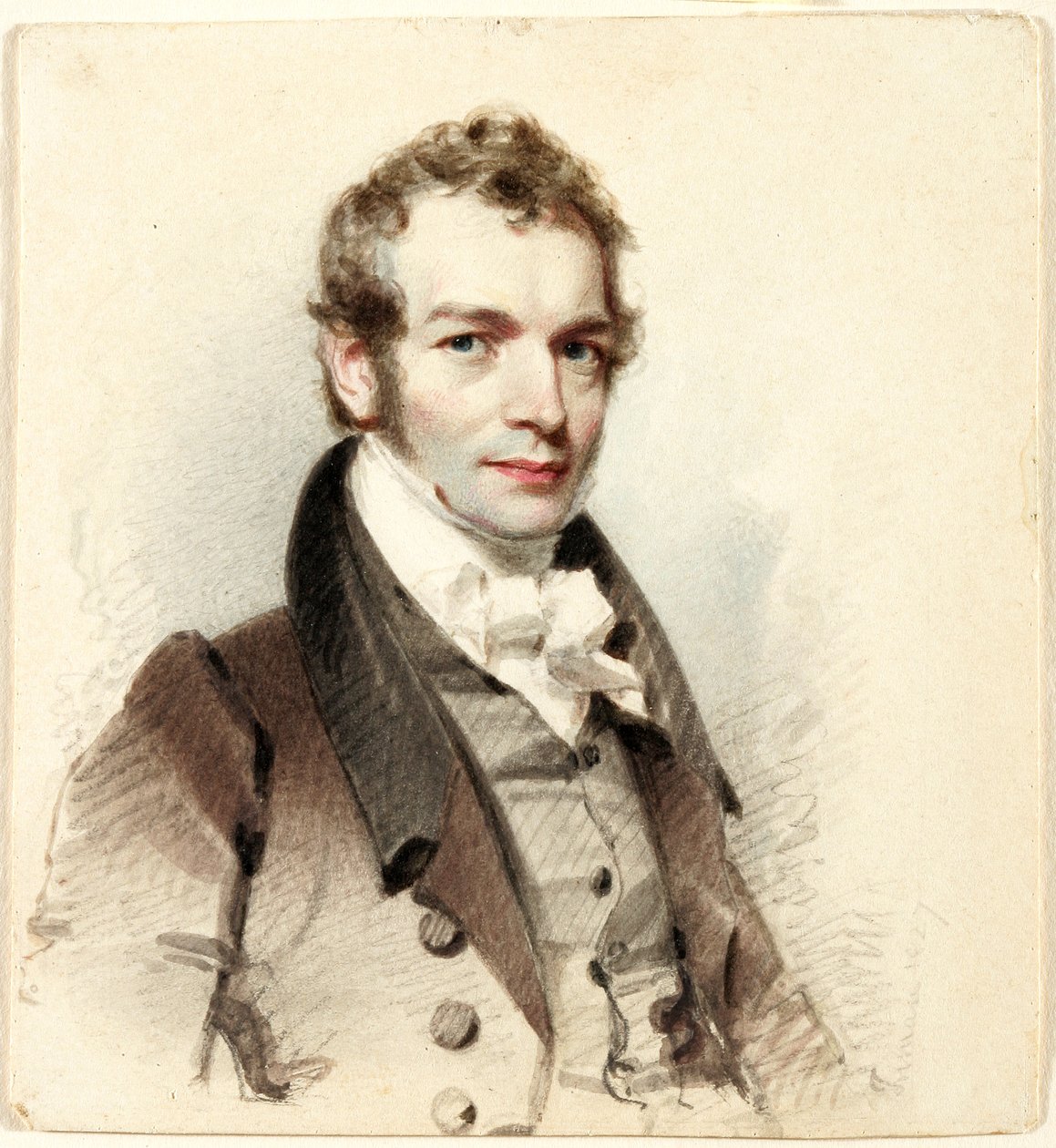 William Cullen Bryant (1794-1878), 1827 (akvarelli, grafiitti ja hiilellä mustaa ja ruskeaa mustetta ja valkoista guassia paperilla) tekijältä Henry Inman