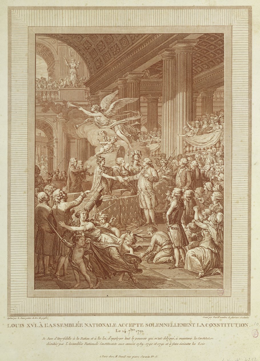Ludvig XVI kansalliskokouksessa hyväksymässä juhlallisesti perustuslain 14. syyskuuta 1791 tekijältä Henry Le Jeune