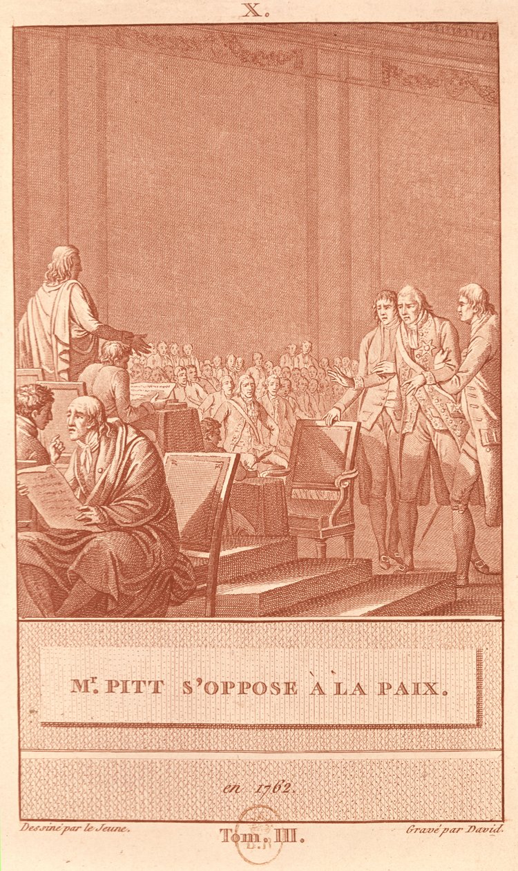 William Pitt vanhempi (1708-78) vastustaa vuoden 1762 rauhaa, kaiverrus David tekijältä Henry Le Jeune