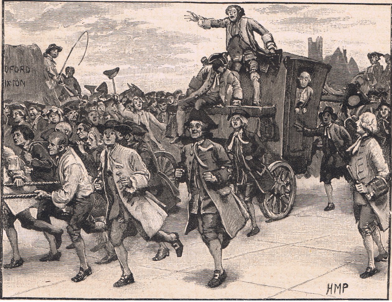 Väkijoukko, joka vapautti herra Wilkesin matkalla vankilaan 1768 jKr tekijältä Henry Marriott Paget