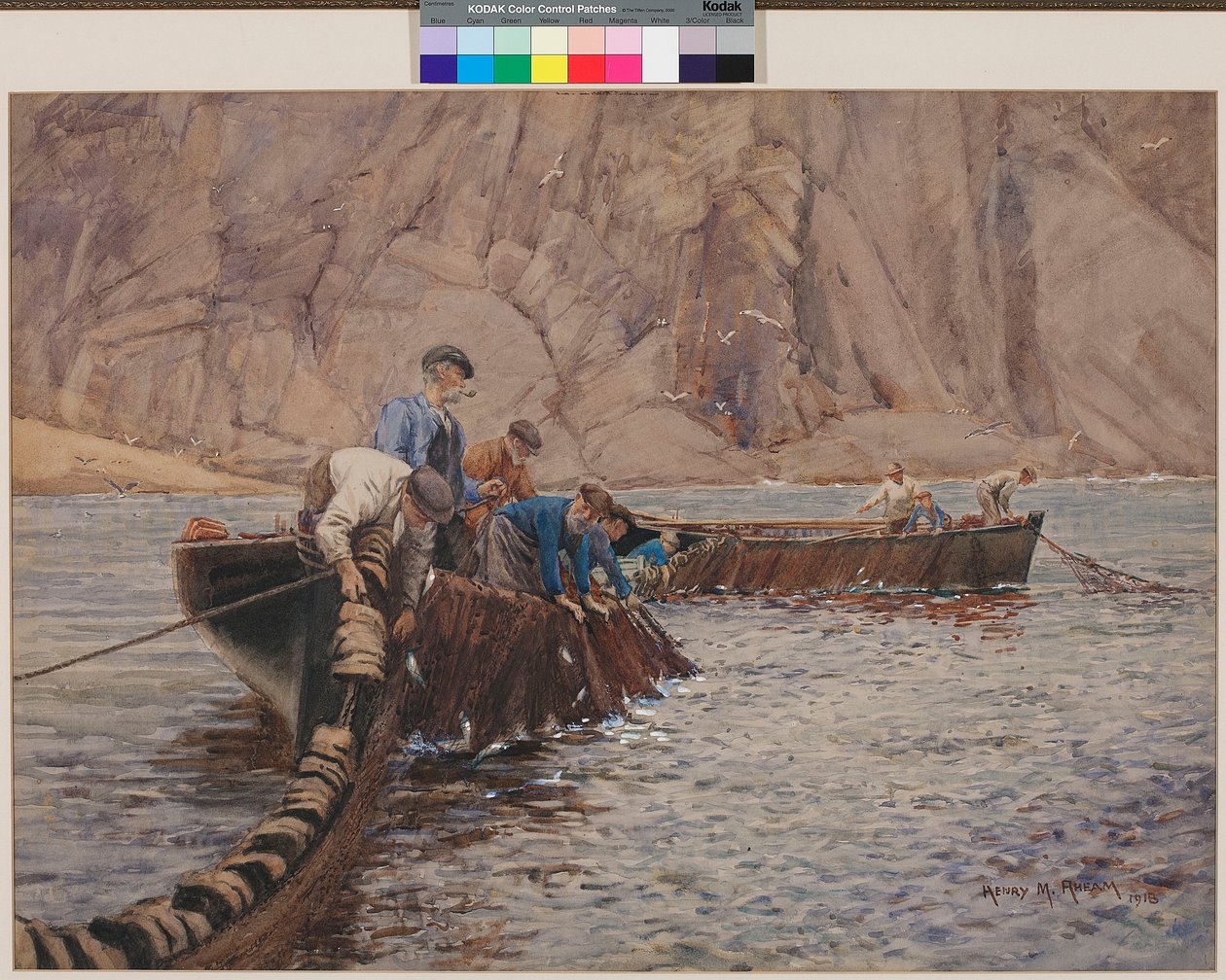 Nuottakalastus, 1913 (wc paperilla) tekijältä Henry Meynell Rheam