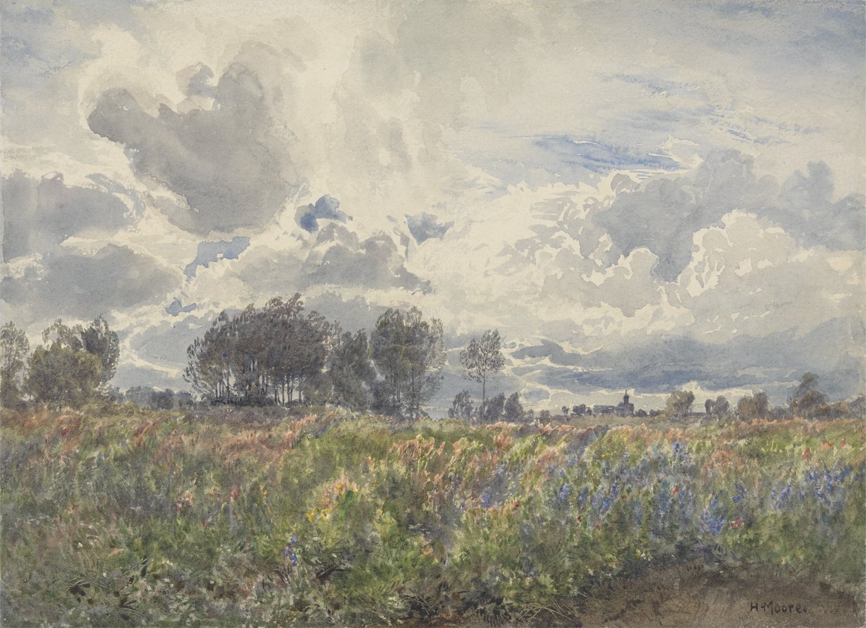 Sadekuuro kesäkuussa, Picardie, noin 1870 tekijältä Henry Moore