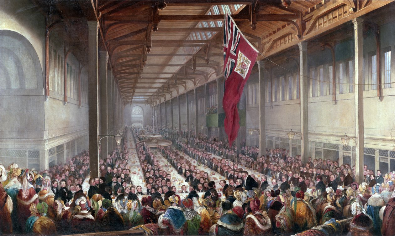 Juhlatilaisuus, joka pidettiin Grainger Marketin avaamisen yhteydessä, Newcastle upon Tyne, n. 1835 tekijältä Henry Perlee Parker