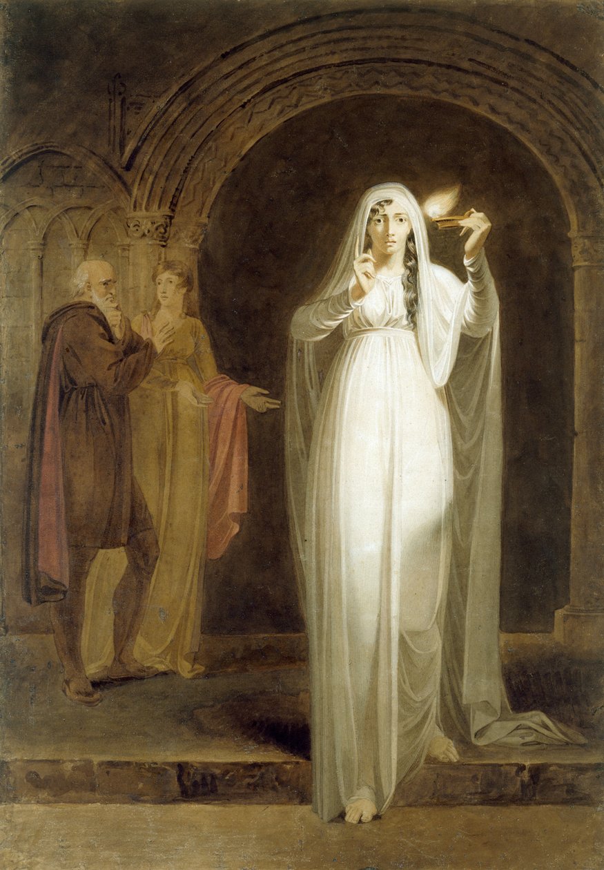 Unissakävelijän kohtaus, V näytös, I kohtaus, William Shakespearen (1564-1616) teoksesta 