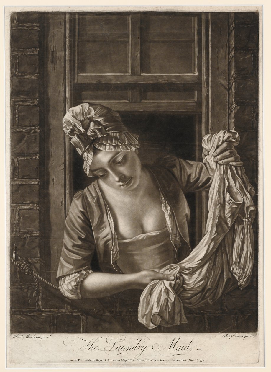 The Laundry Maid, printti Philip Dawe, 1772 (mezzotint) tekijältä Henry Robert Morland