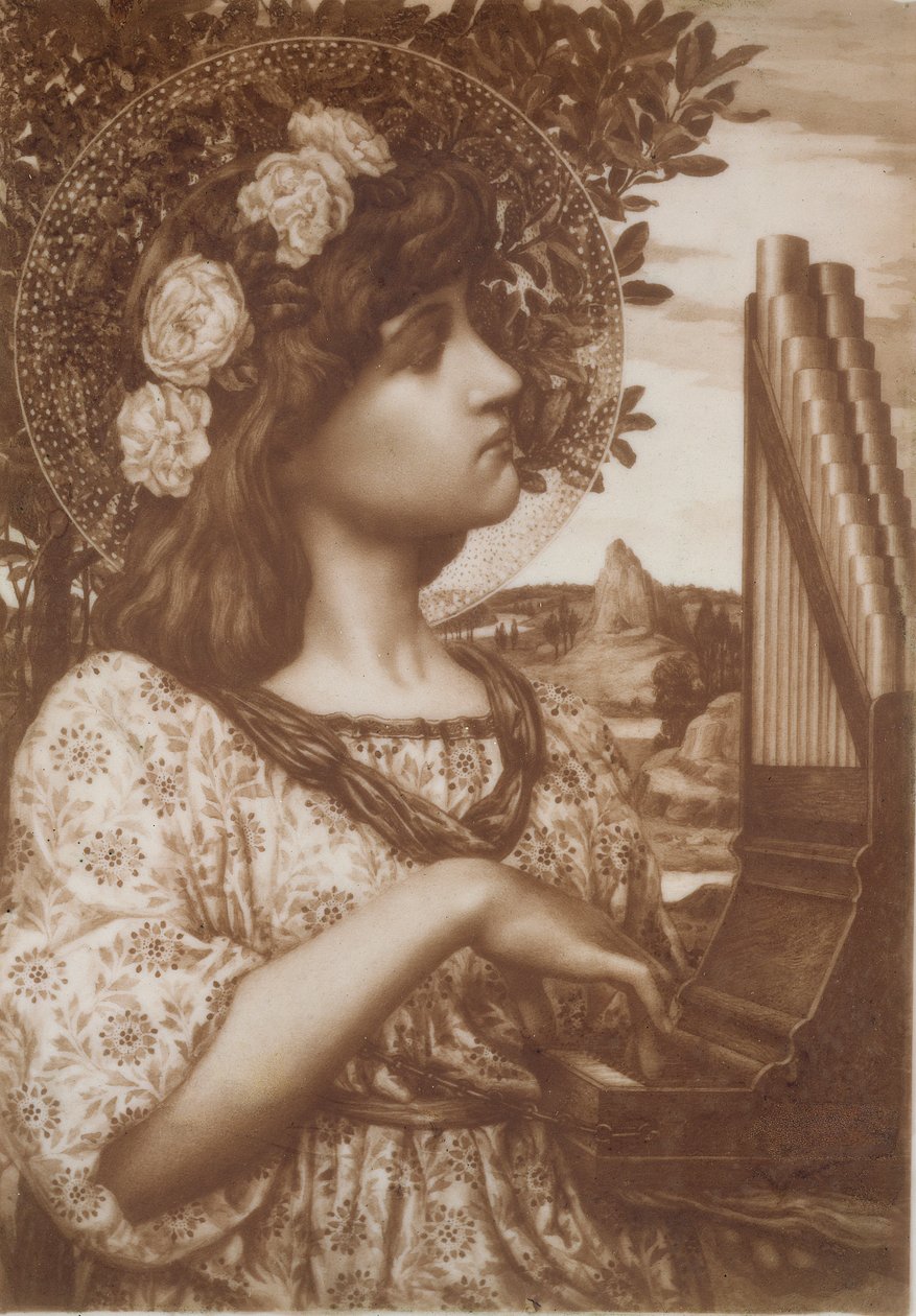 Saint Cecilia, n. 1885 (öljy opaalilasille) tekijältä Henry Ryland