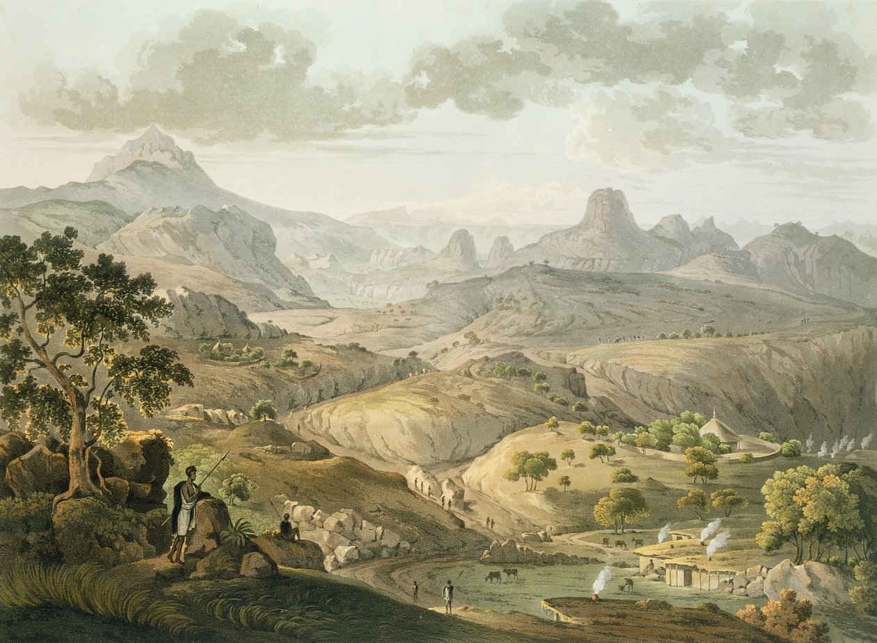 Näkymä lähellä Ascerian kylää, Abessiniassa, kaiverrus Daniel Havell (1785-1826) 1809 (akvatinta) tekijältä Henry Salt