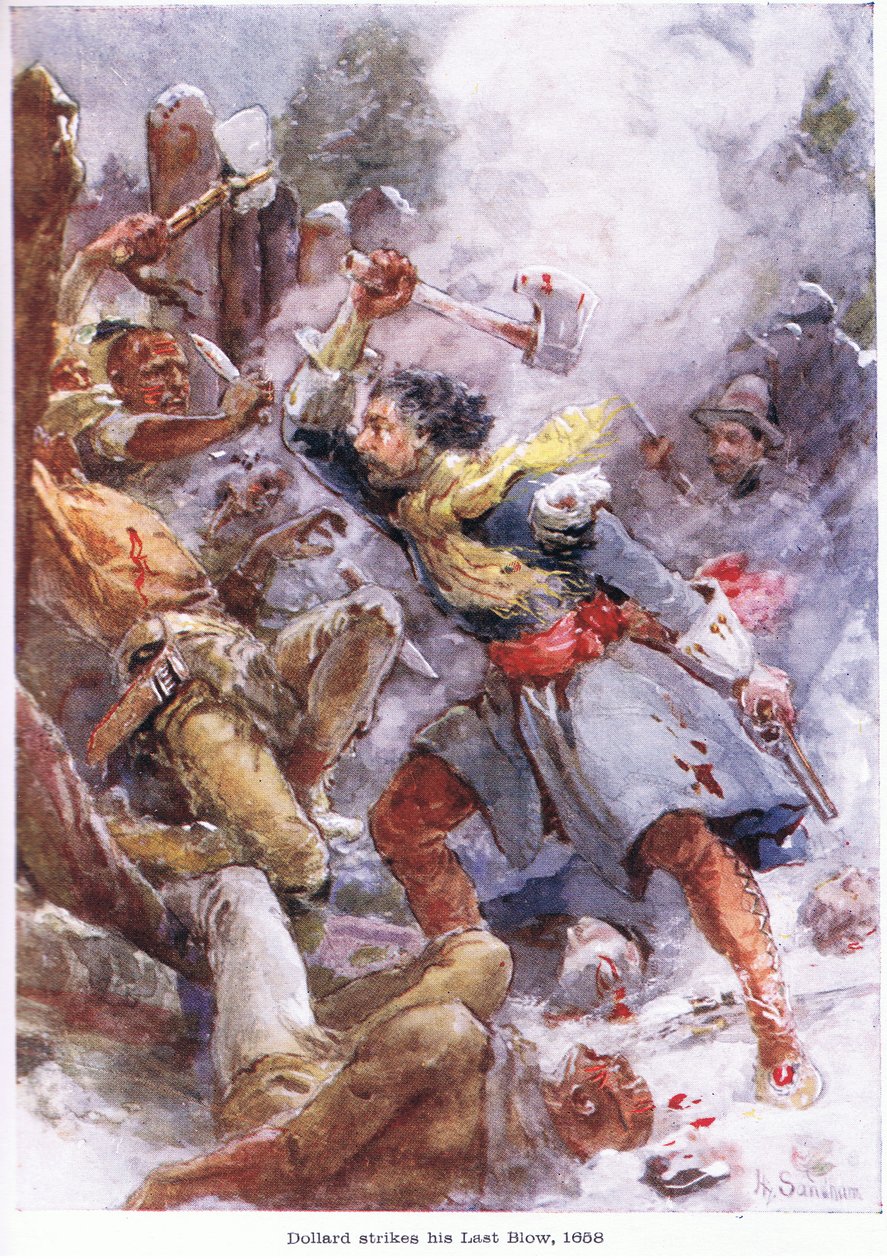 Dollard iskee viimeisen iskunsa 1658, n. 1920 tekijältä Henry Sandham