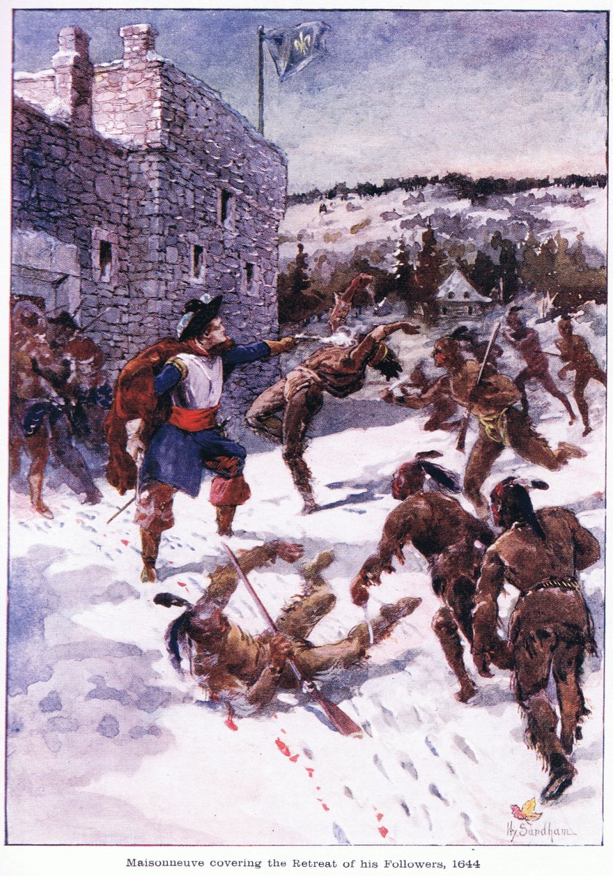 Maisonneuve, joka kattaa seuraajiensa vetäytymisen 1644, n. 1920 tekijältä Henry Sandham