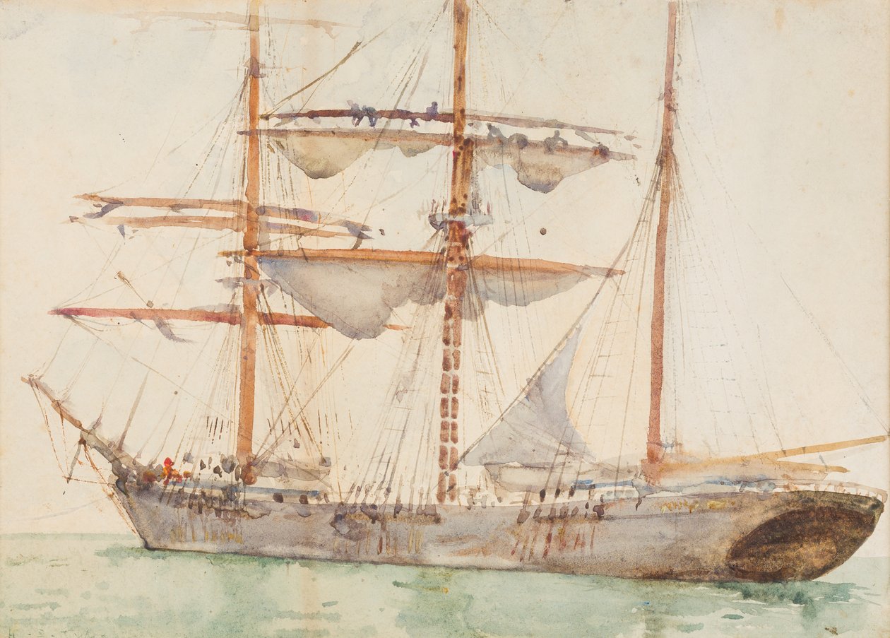 Barque at Anchor (wc paperilla) tekijältä Henry Scott Tuke