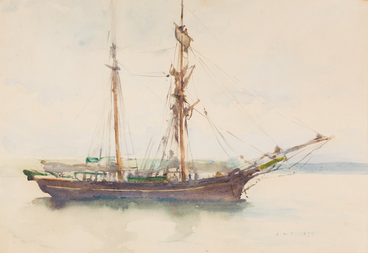 Barque ja purjeet pudonneet (wc paperilla) tekijältä Henry Scott Tuke