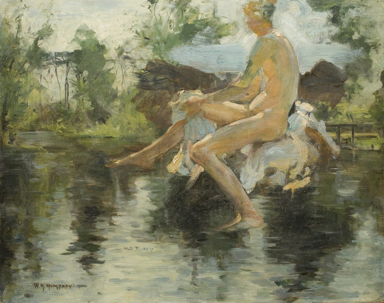 Luonnos istuvasta pojasta, 1917 tekijältä Henry Scott Tuke
