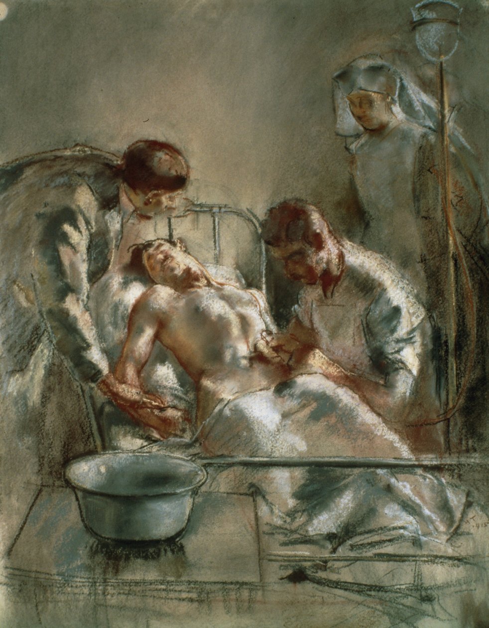 Suolaliuosinfuusio-Tapahtuma Brittiläisen Punaisen Ristin sairaalassa, Arc-en-Barrois, 1915 tekijältä Henry Tonks