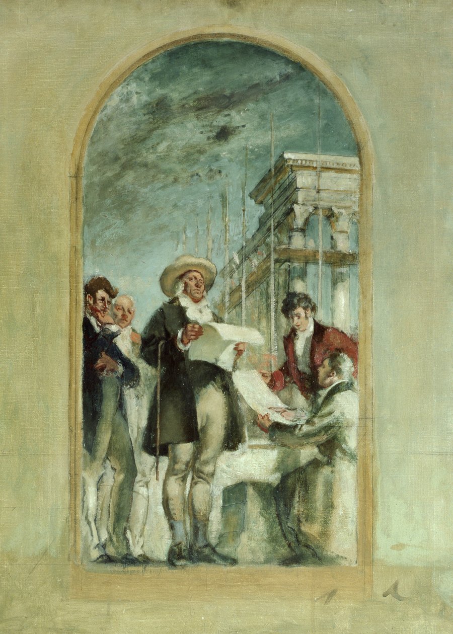 Luonnos "The Four Founders of University Collegelle", 1922 (tempera kankaalle) tekijältä Henry Tonks