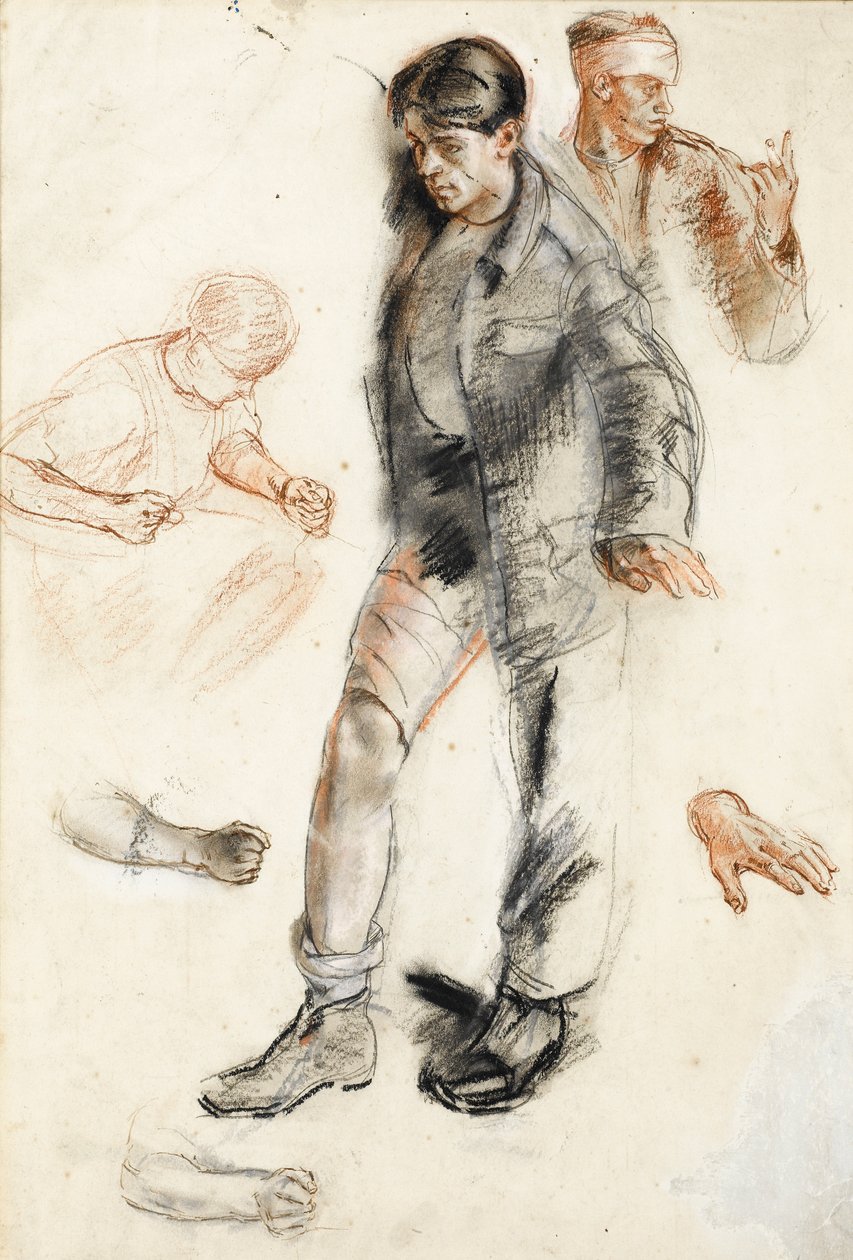 Study for An Advanced Dressing Station Ranskassa, 1918 (kynä ja muste mustilla ja punaisilla liiduilla paperilla) tekijältä Henry Tonks