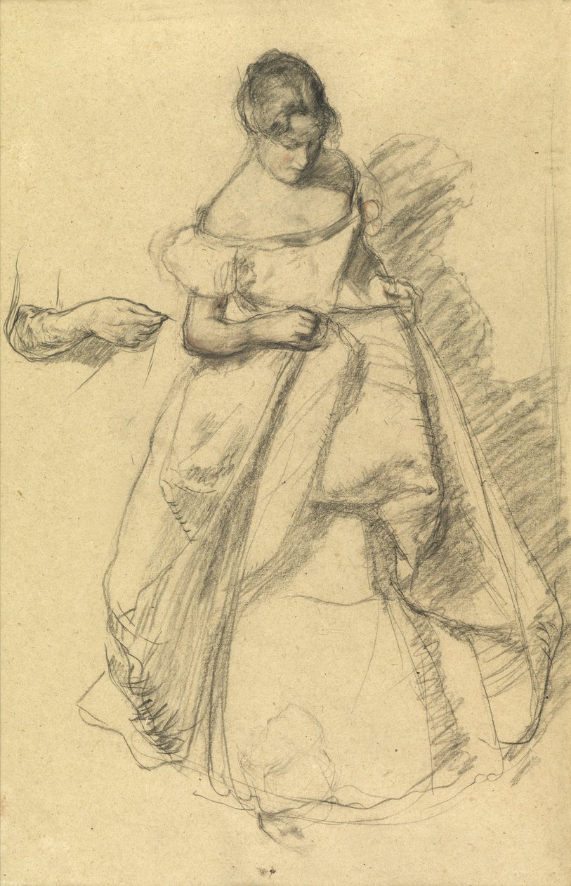 Tutkimus tytöstä elokuvaan "The Ton Gown" (liitu paperille) tekijältä Henry Tonks