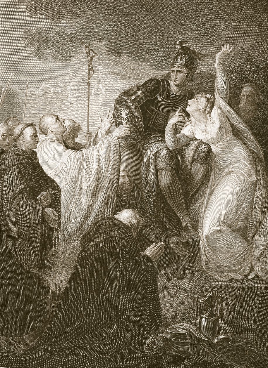 St. Augustine ennen Ethelbertiä, kaiverrettu A. Smith, kuvitus David Humen teoksesta "The History of England", pub. R. Bowyer, Lontoo, 1812 tekijältä Henry Tresham