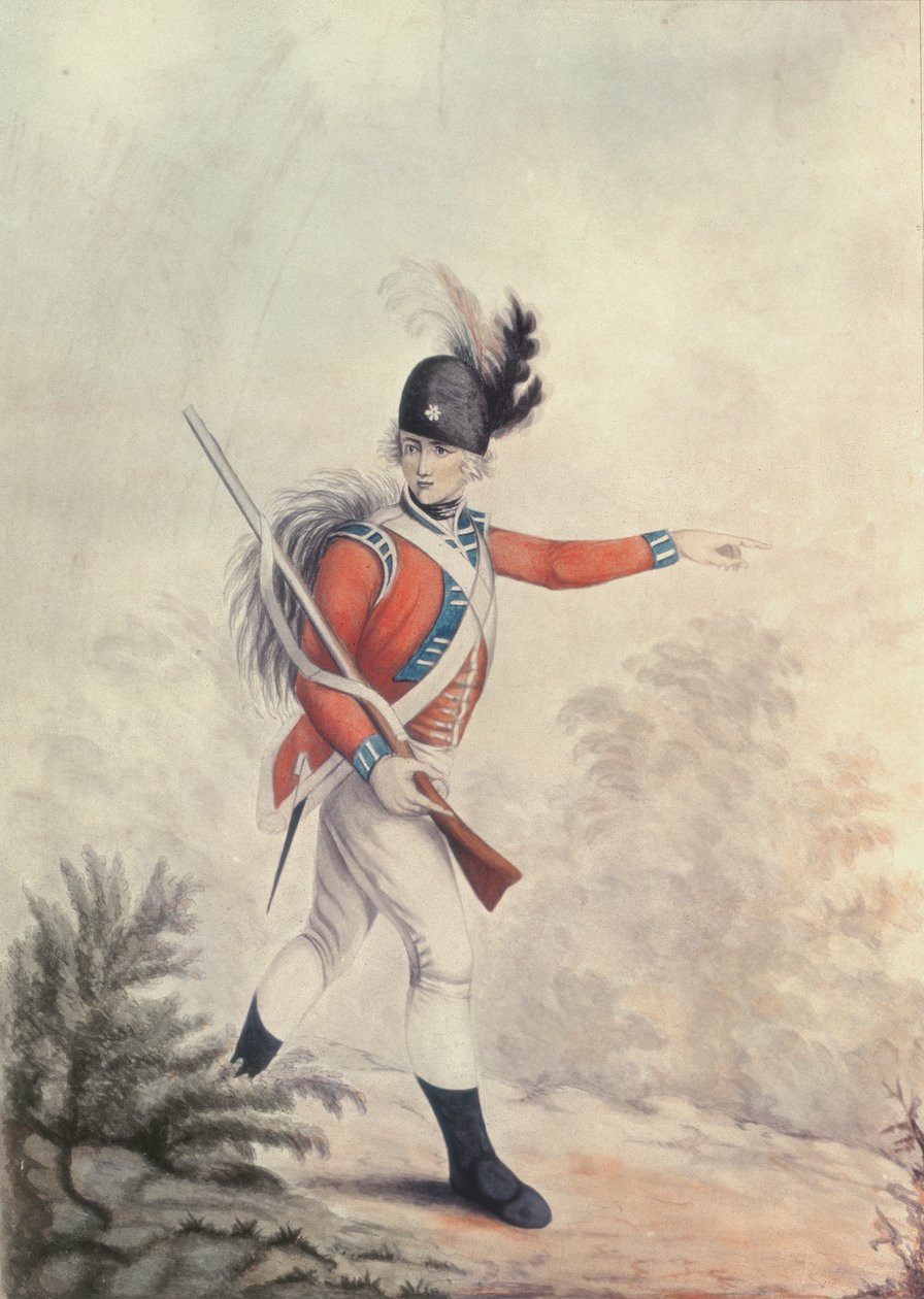 Light Infantryman, maalaus Soironin kaiverrukseen, julkaissut Thomas Macklin, 20. heinäkuuta 1791 tekijältä Henry William Bunbury