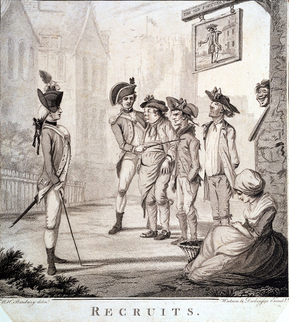 Rekruits, kaiverrus Watson ja Dickinson, 1780 tekijältä Henry William Bunbury