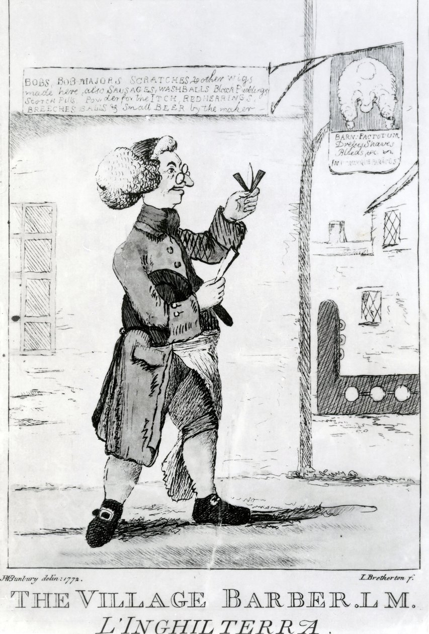 The Village Barber L. M. Inglaterra, kaiverrus James Bretherton (1750-99), 1772 tekijältä Henry William Bunbury
