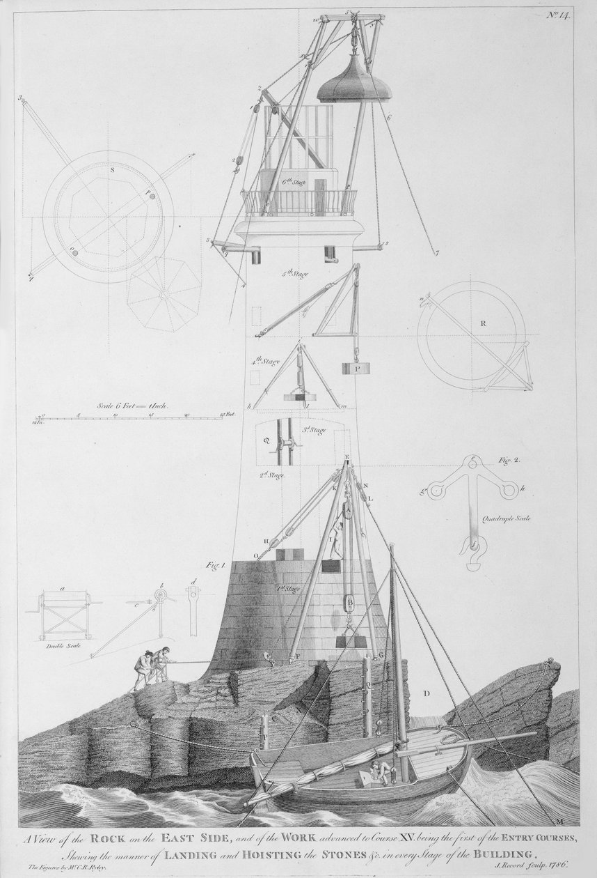John Recordin (1768-86) kaiverrettu Edystonen majakka, 1786. tekijältä Henry Winstanley