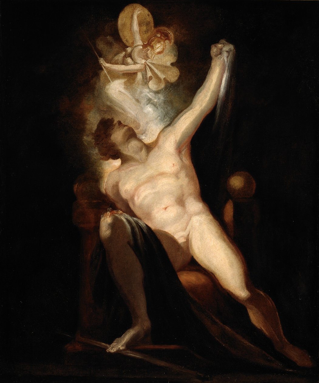 John Miltonin kadonnut paratiisi, saatana ja synnin synty (kirja II, 746-758), maalaus nro. 6 Milton Gallerystä tekijältä Henry  Fuseli