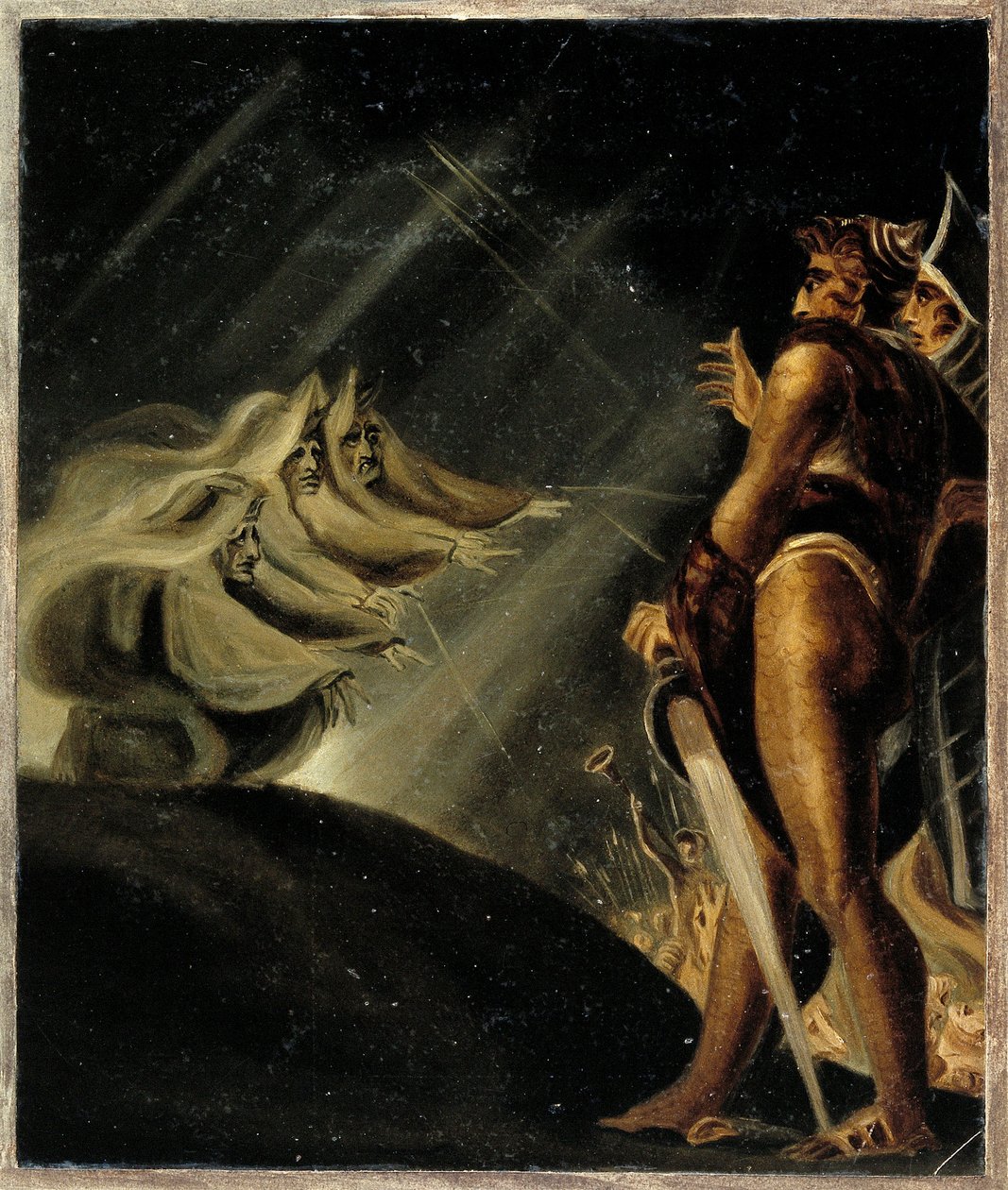 Noidat kelluvat Macbethin ja Banquon yläpuolella - kirjoittanut Fussli (Fuseli), Johann Heinrich tekijältä Henry  Fuseli