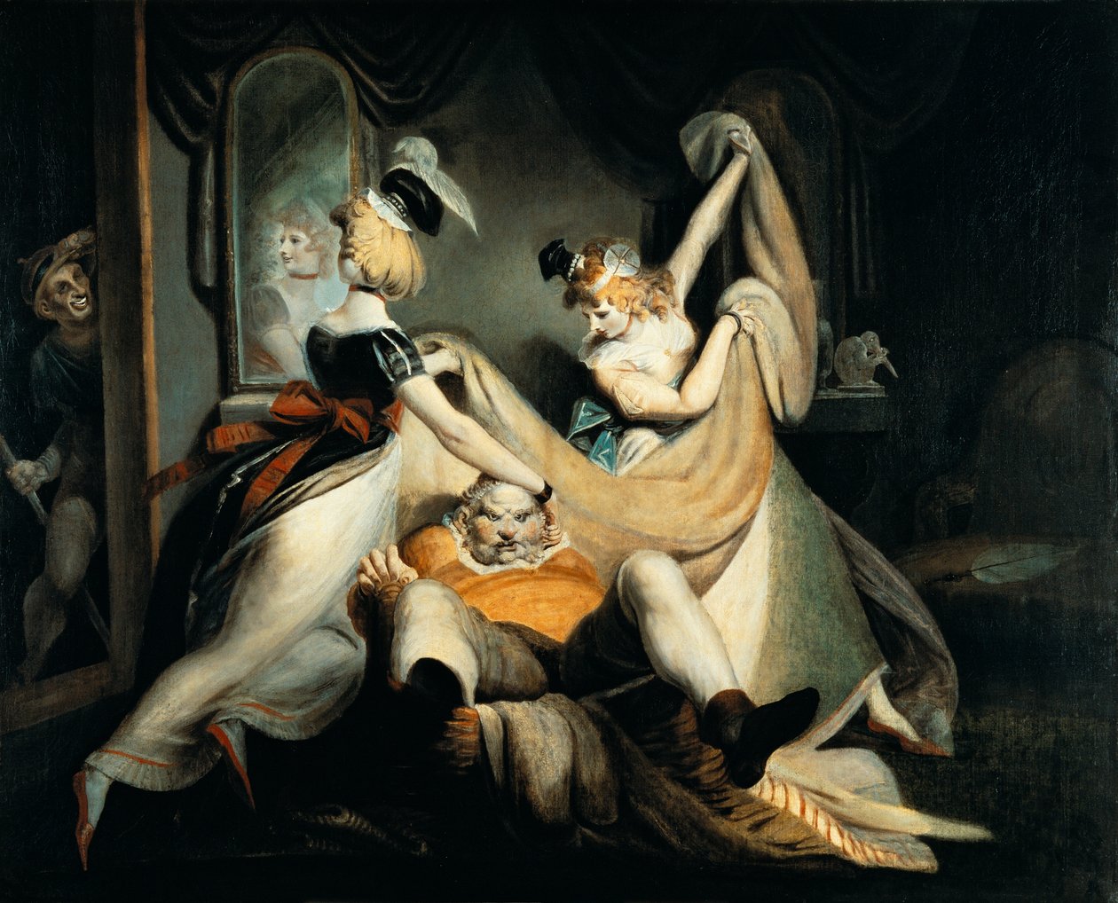 Falstaff pyykkikorissa tekijältä Johann Heinrich Füssli